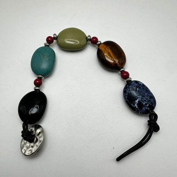 SALE! Chaps stone and faux stone and beaded bracelet with button toggle clasp! - Picture 3 of 10